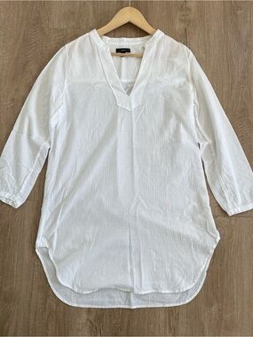 J.Crew 100% Cotton White Crinkle Tunic Top Small Lightweight Summer Coastal